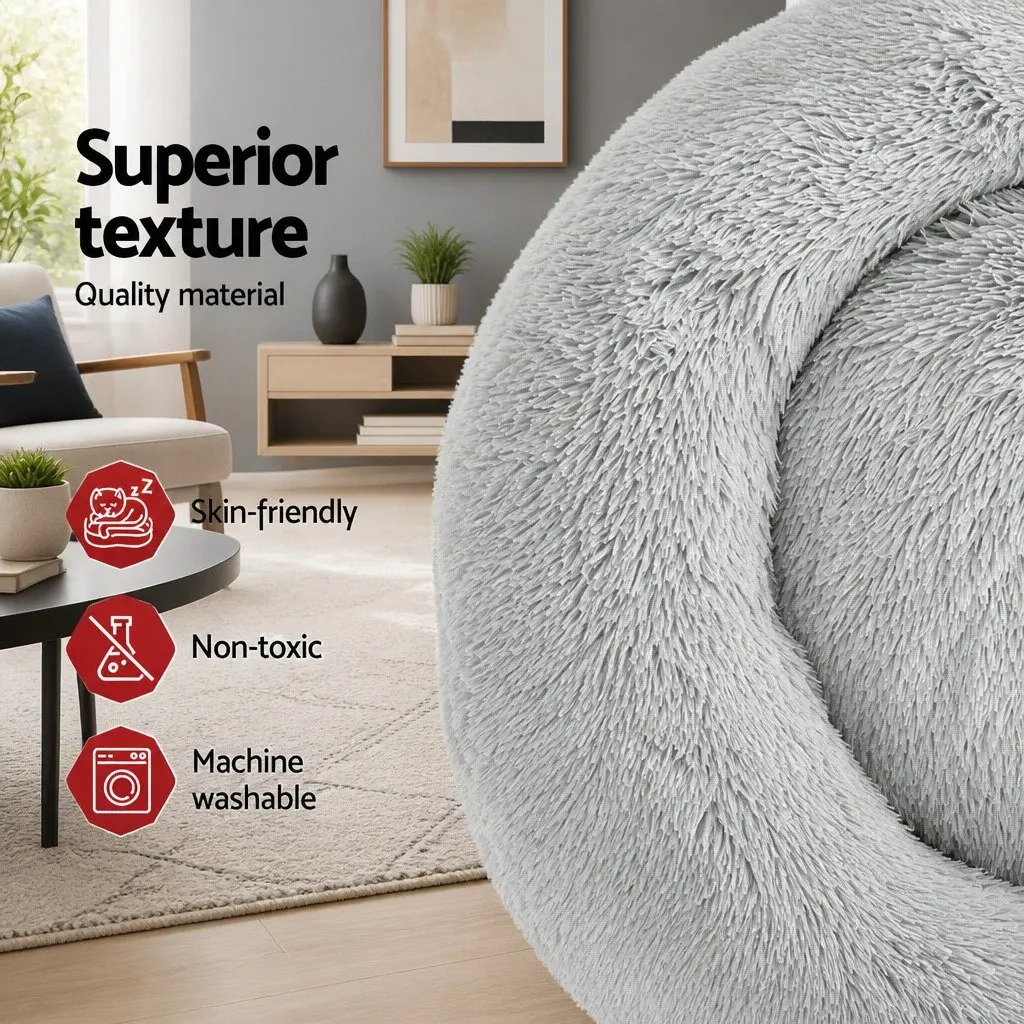 Large Dog Cat Pet Bed 90cm Soft Plush Washable Non-slip Light Grey