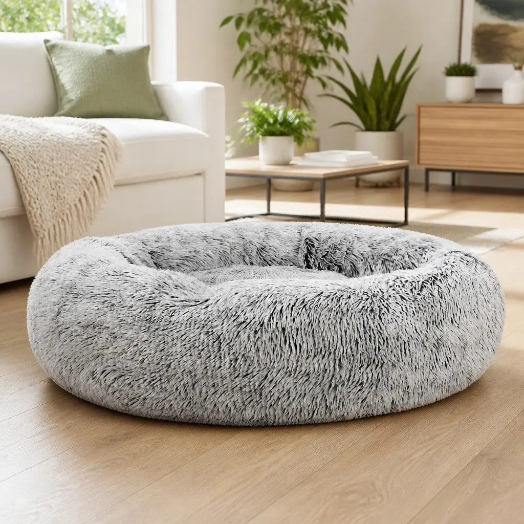 Large Pet Bed 90cm Soft Plush Calming Washable Non-slip Base