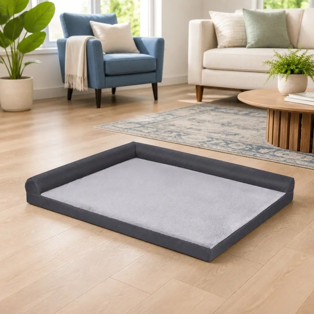 Pet Bed Large Plush Cushion Egg Crate Foam Grey Removable Washable