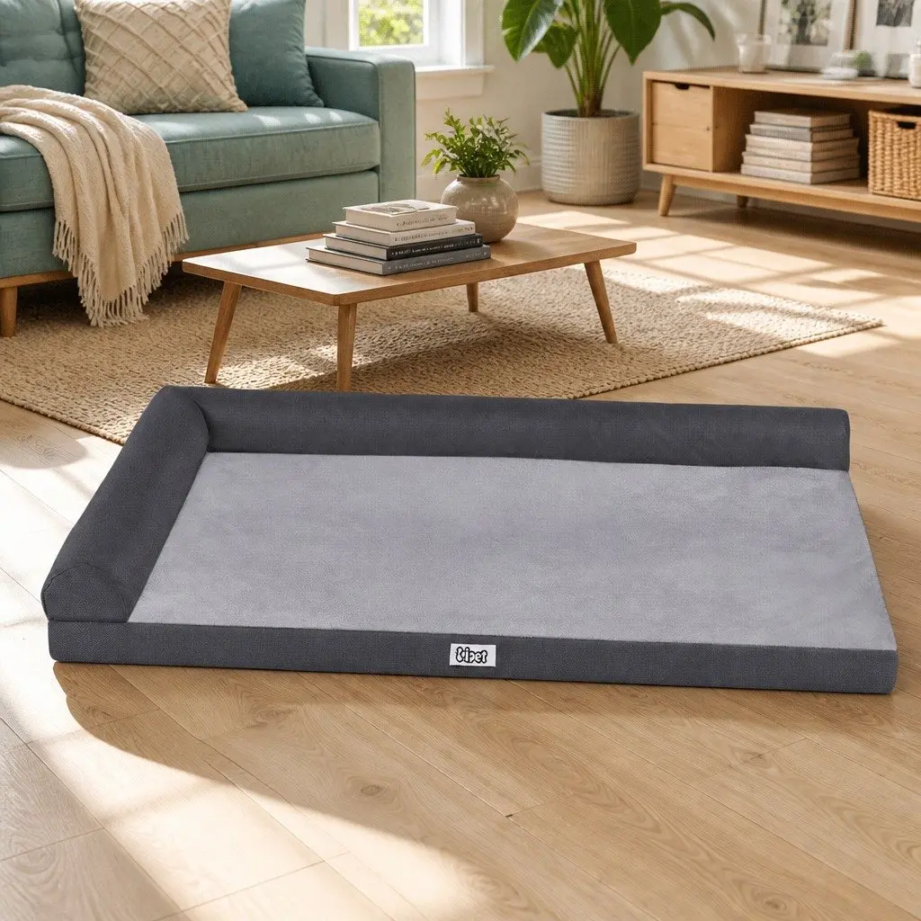 Pet Bed Large Plush Cushion Egg Crate Foam Grey Removable Washable