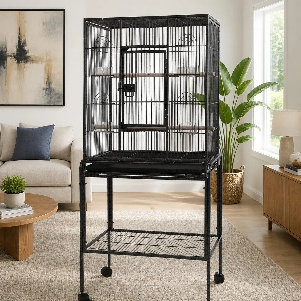 Large Bird Cage 144cm Durable Anti-Rust Frame with Lockable Wheels for Indoor Outdoor Use