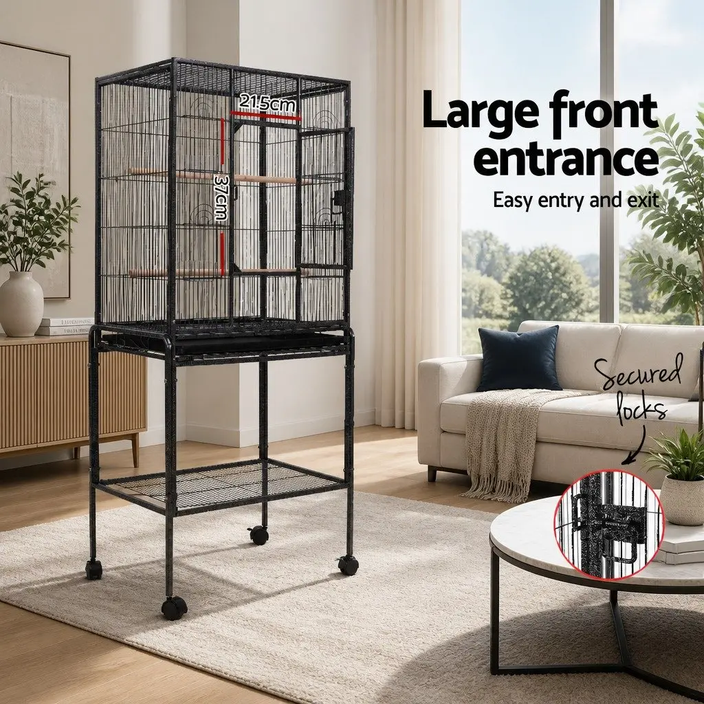 Large Bird Cage 144cm Durable Anti-Rust Frame with Lockable Wheels for Indoor Outdoor Use
