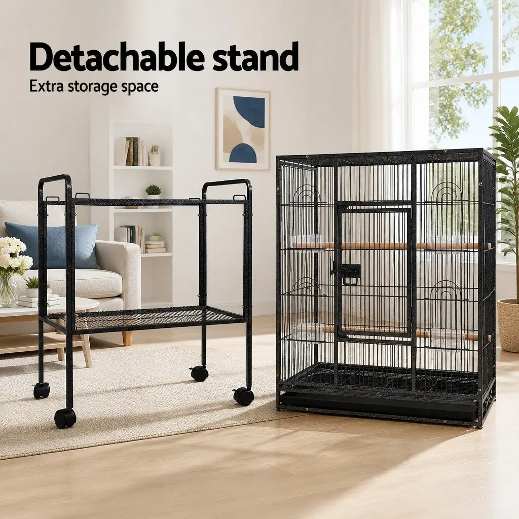 Large Bird Cage 144cm Durable Anti-Rust Frame with Lockable Wheels for Indoor Outdoor Use