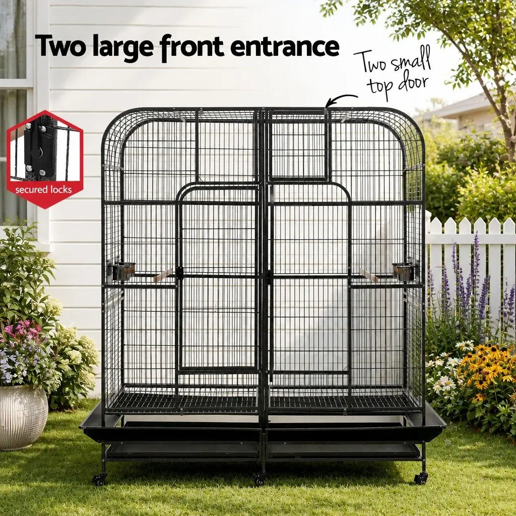 Large Bird Aviary Cage 185cm Heavy-duty Wrought Iron Removable Divider Castor Wheels