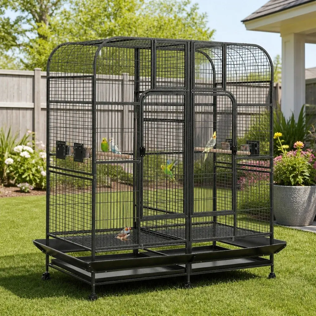 Large Bird Aviary Cage 185cm Heavy-duty Wrought Iron Removable Divider Castor Wheels