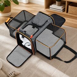 Portable Pet Carrier with Expandable Sides and Mesh Ventilation