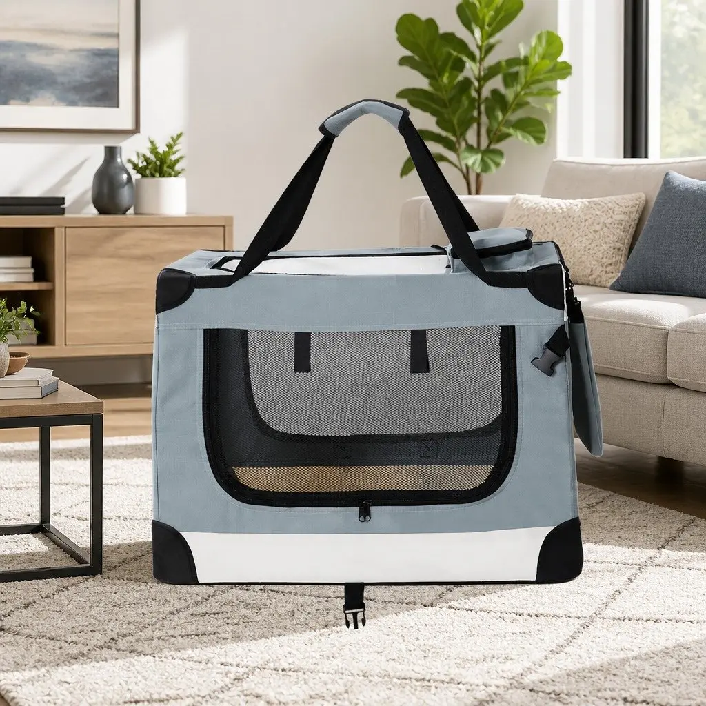 Pet Carrier Soft Crate 70x52cm Portable Foldable Blue