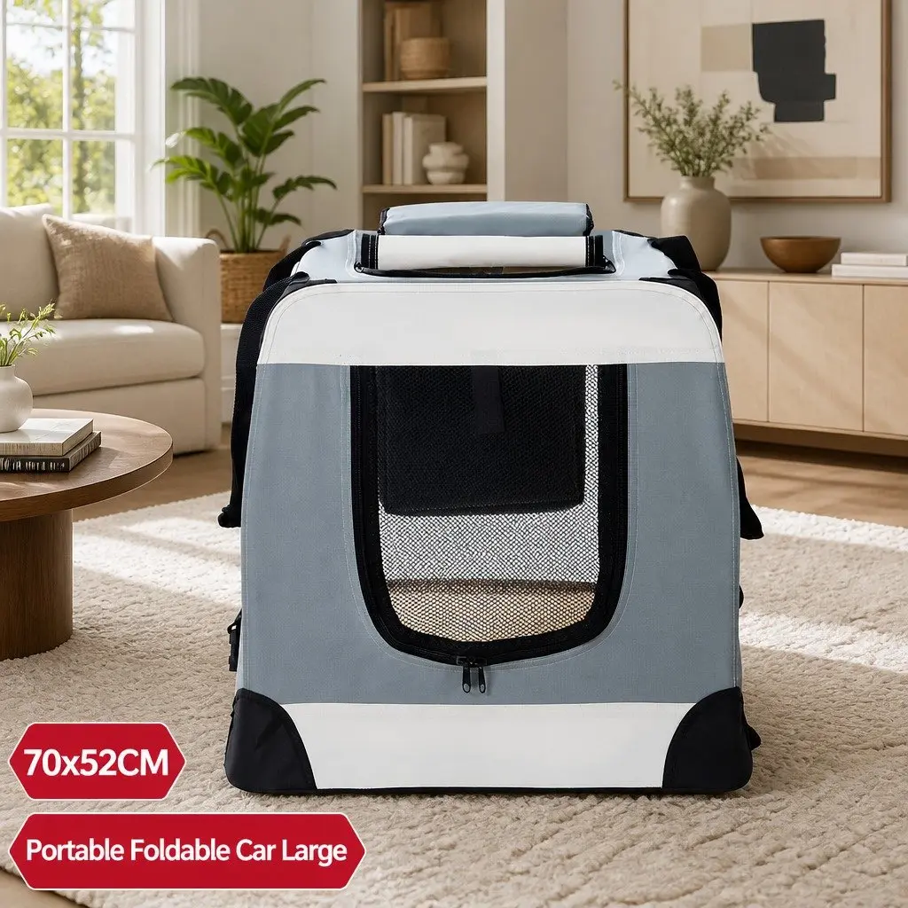 Pet Carrier Soft Crate 70x52cm Portable Foldable Blue