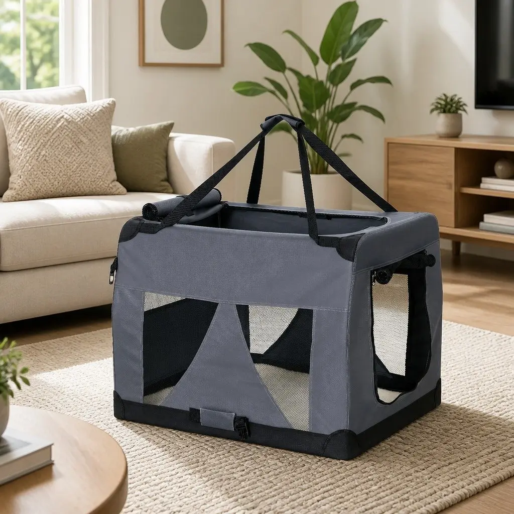 Pet Carrier XL 82x58cm Soft Crate Portable Foldable Grey