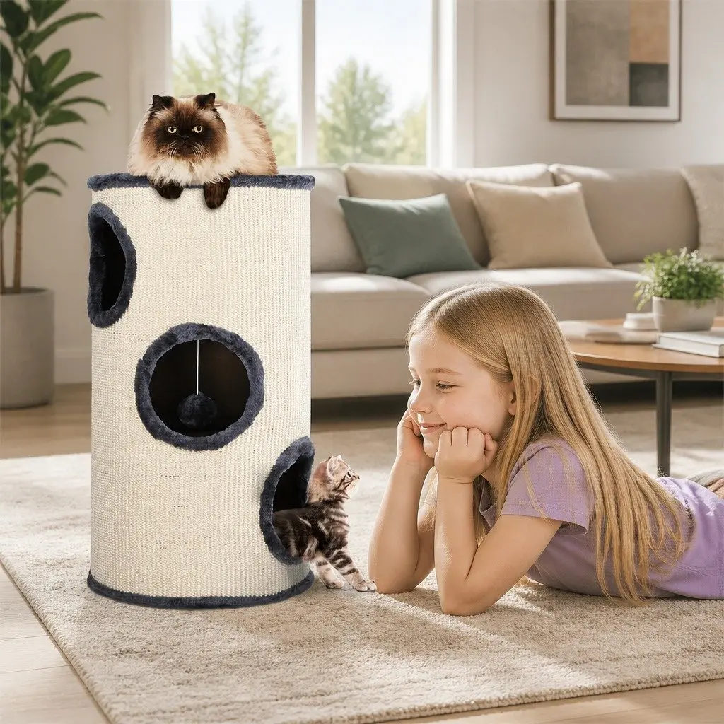 Cat Tree 70cm Multi-Level Condo with Scratching Post Hideouts and Hanging Toy