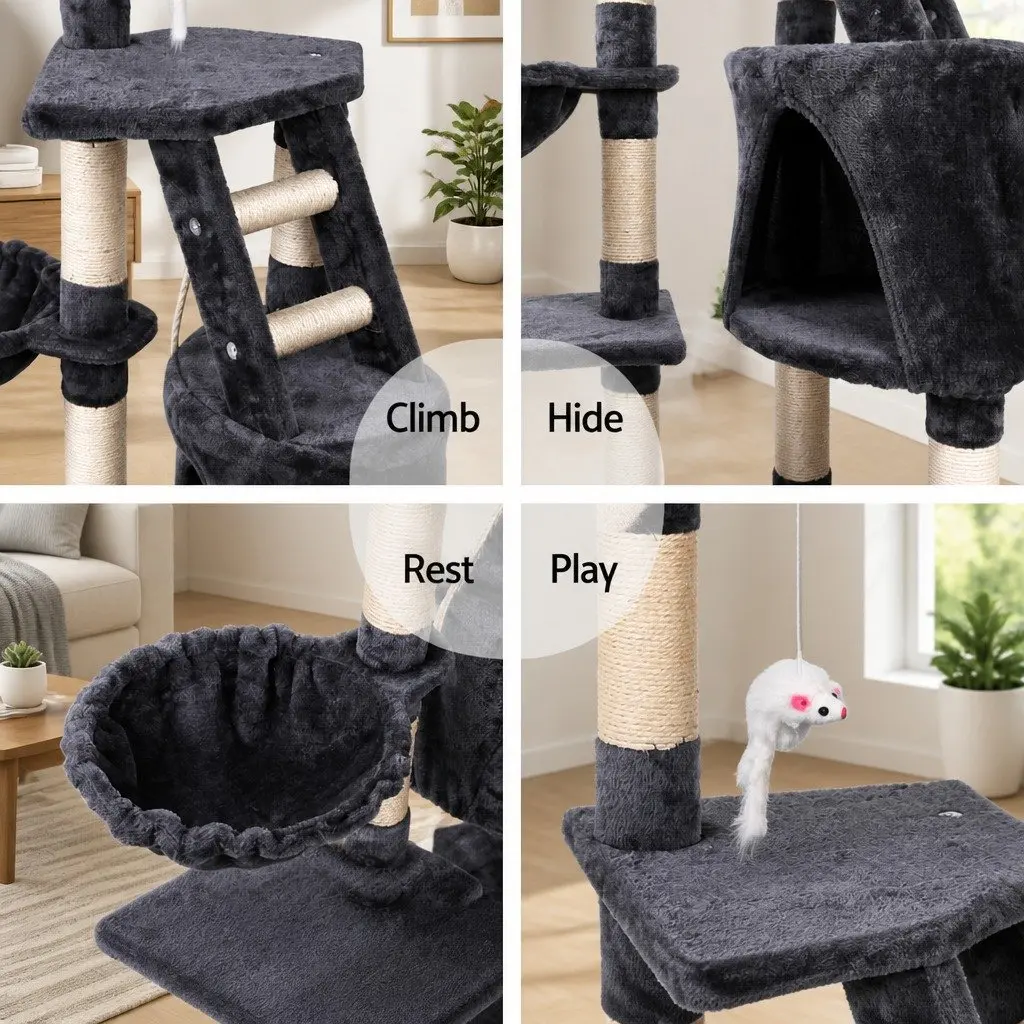 Cat Tree 120cm Multi-Level Condo House with Scratching Posts and Hammock