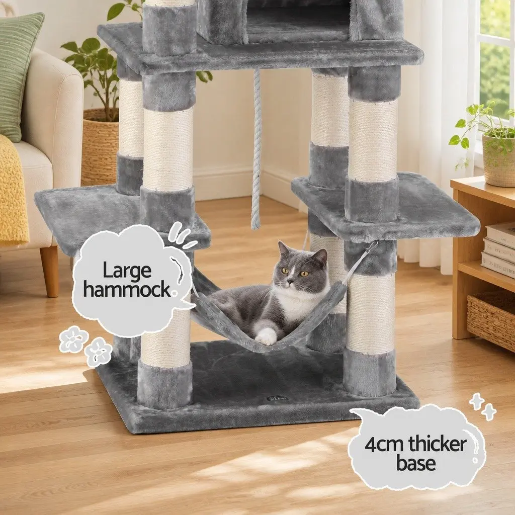 Cat Tree 145cm Multi-Level Scratching Post Condo House with Sleeping Cradles Hammock and Sisal-Wrapped Posts