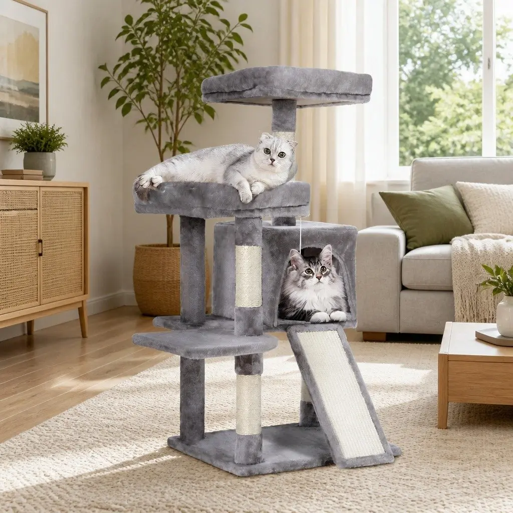 Cat Tree 103cm Multi-Level Scratching Post Condo House Grey