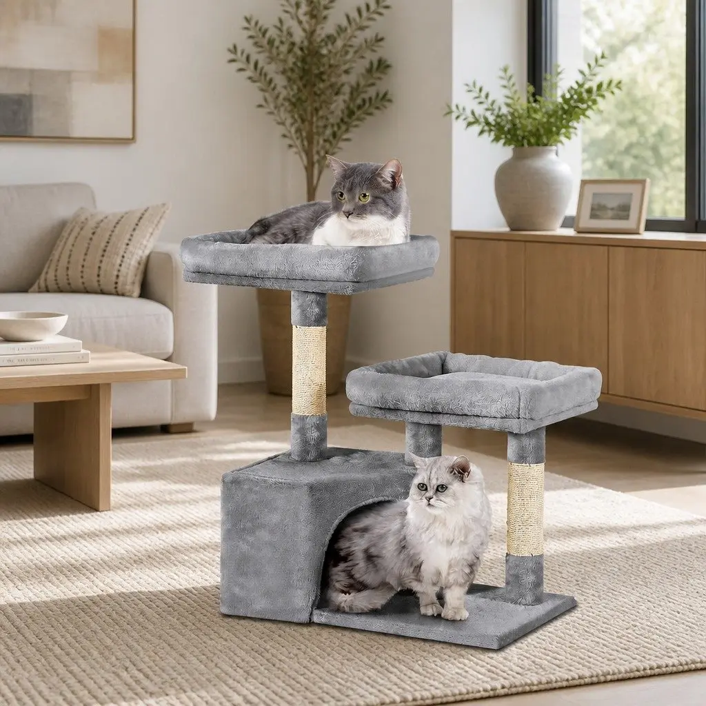 Cat Scratching Post 69cm Multi-Level Condo Tree with Natural Sisal and Plush Upholstery