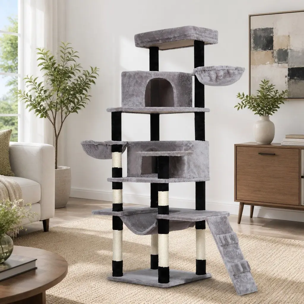 Cat Tree 161cm Multi-Level Scratching Post Condo House Bed Grey