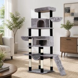 Cat Tree 161cm Tower Scratching Post Condo House Bed Multi-Level Play Grey