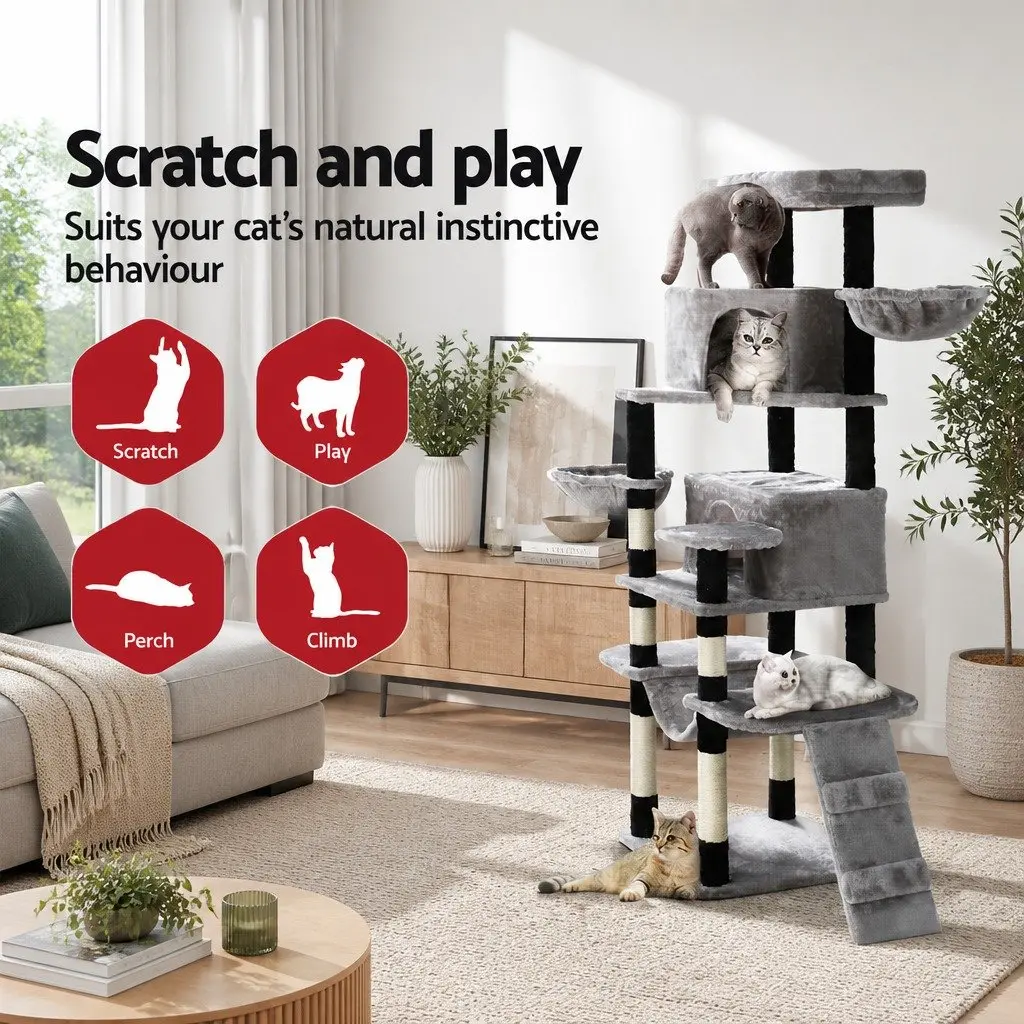 Cat Tree 161cm Multi-Level Scratching Post Condo House Bed Grey