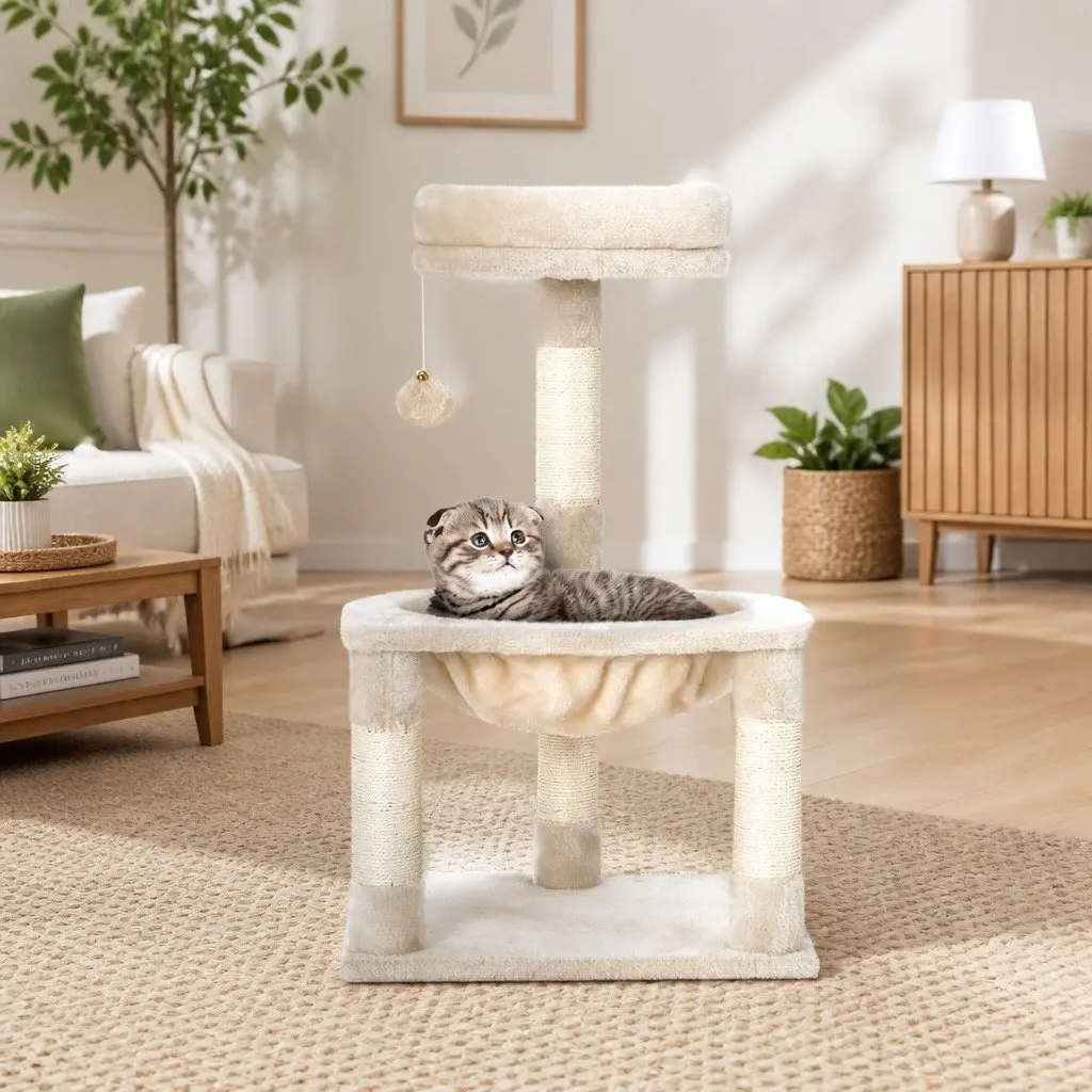 Cat Scratching Post 69cm Three Level Bed Hammock Activity Ball Toys