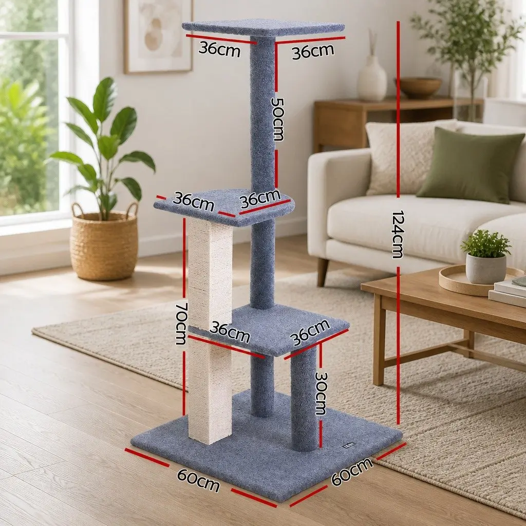 Cat Tree 124cm Multi-Level Condo Perch Scratching Post Grey