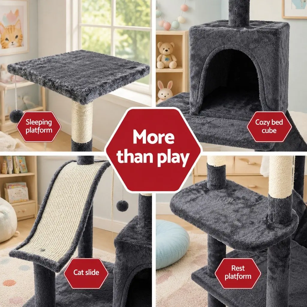 Cat Tree 171cm Tall Multi-Level Scratching Post Tower with Wooden Condo Bed Hammock and Rope Toys