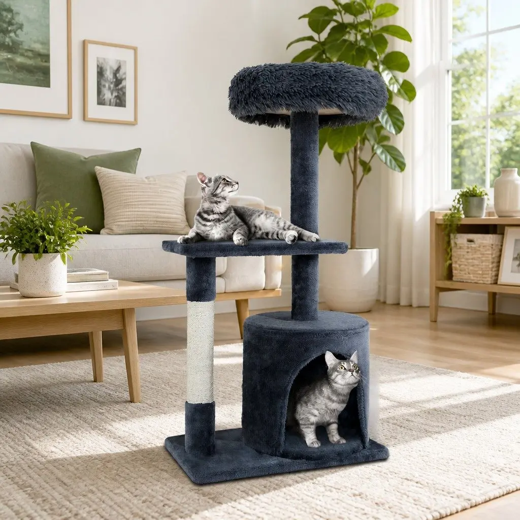 Cat Tree 94cm Multi-Level Scratching Post Tower Condo House Grey