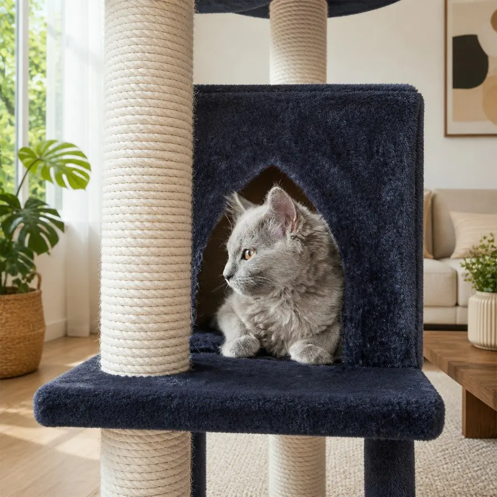 Cat Tree 244cm Tall Multi-Level Scratching Post Tower Condo House Grey