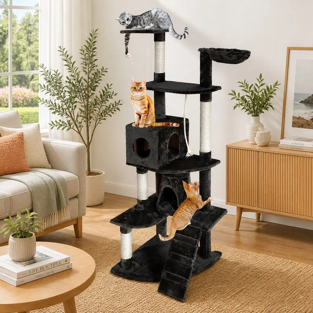 Cat Tree Tower 193cm Multi-level Scratching Post Condo House Grey