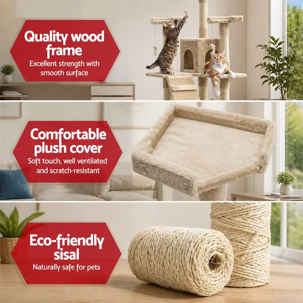 Cat Tree 180cm Multi-Level Scratching Post Condo House Beige
