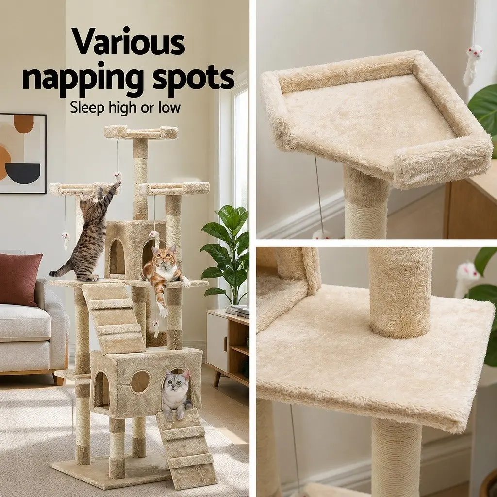 Cat Tree 180cm Multi-Level Scratching Post Condo House Beige