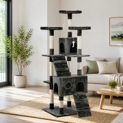 Cat Tree 180cm Tower Scratching Post Condo House Climbing Perch Rest Bed Grey