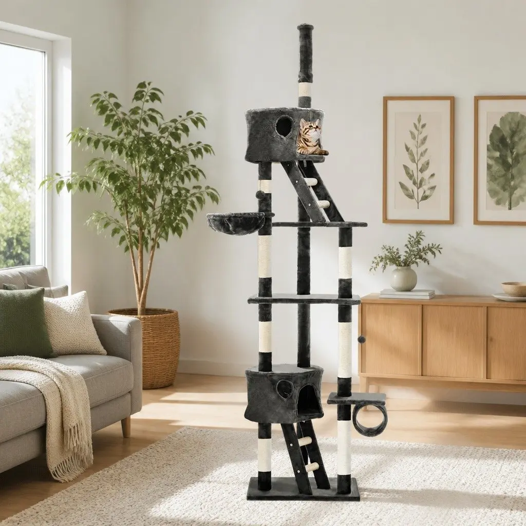 Cat Tree 260cm Multi-Level Scratching Post Condo House Grey