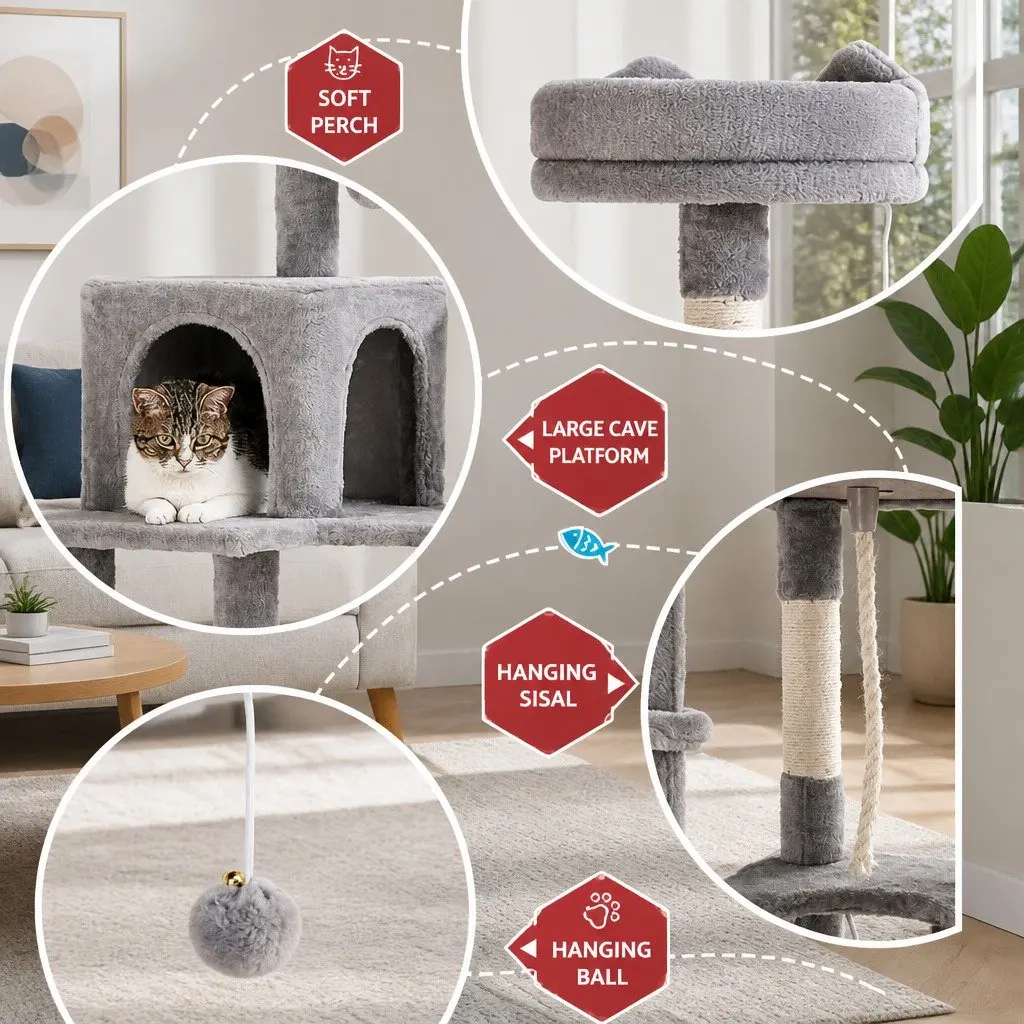 Cat Tree 161cm Multi-Level Scratching Post with Plush Velvet Cover and Natural Sisal Posts