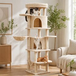 Cat Tree Tower 167cm Large Scratching Post Multi-Level Furniture Beige House