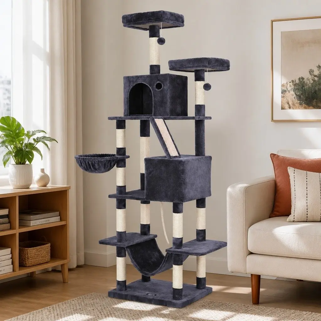 Cat Tree 206cm Large Multi-Level Scratching Post Plush Grey