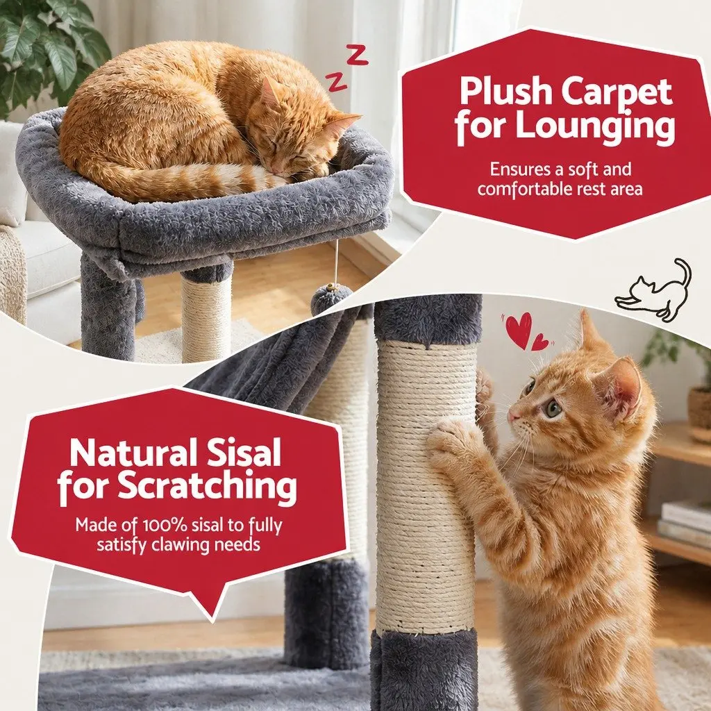 Cat Tree 206cm Large Multi-Level Scratching Post Plush Grey