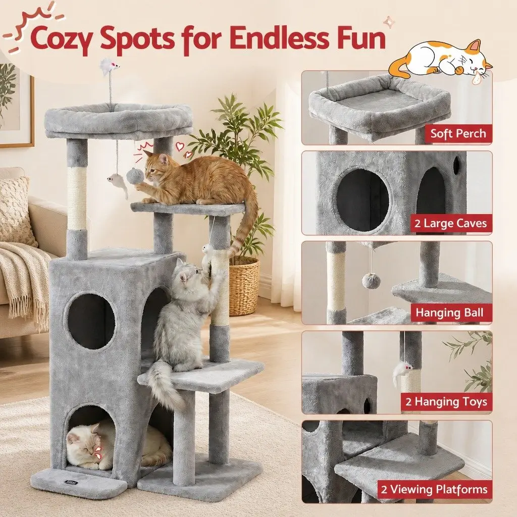 Cat Tree Tower 127cm Multi-Level Platforms Perches Hideouts Scratching Post