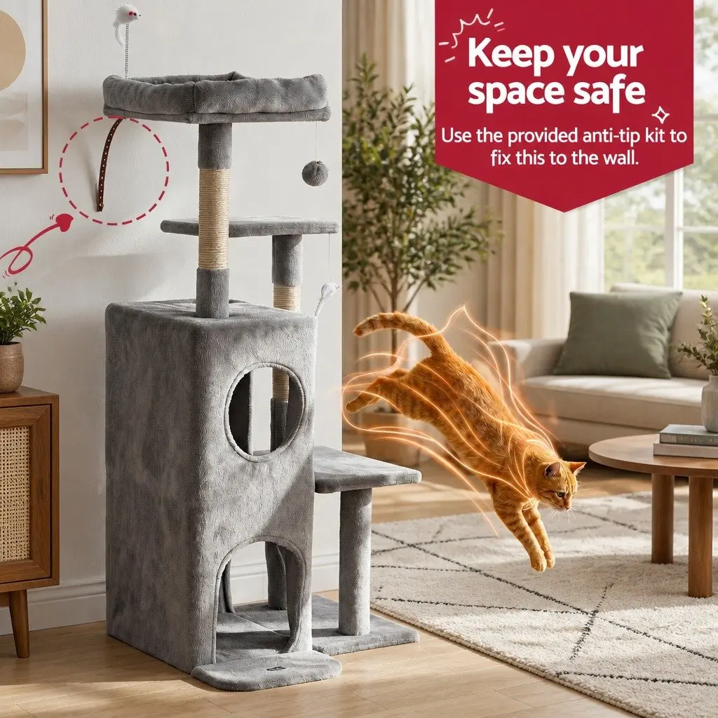 Cat Tree Tower 127cm Multi-Level Platforms Perches Hideouts Scratching Post