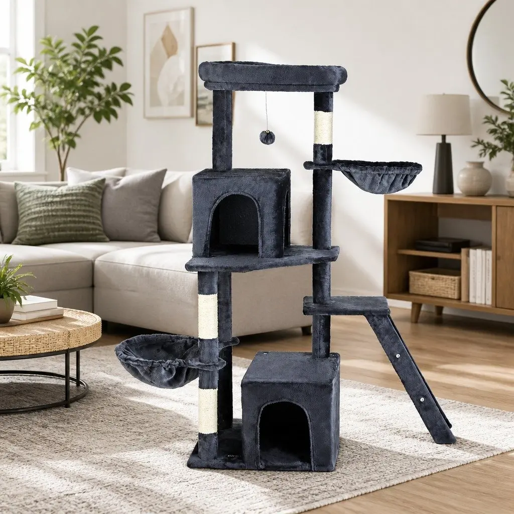 Cat Tree Tower 138cm Multi-Level Scratching Post Condo with Plush Velvet Cover and Natural Sisal Posts