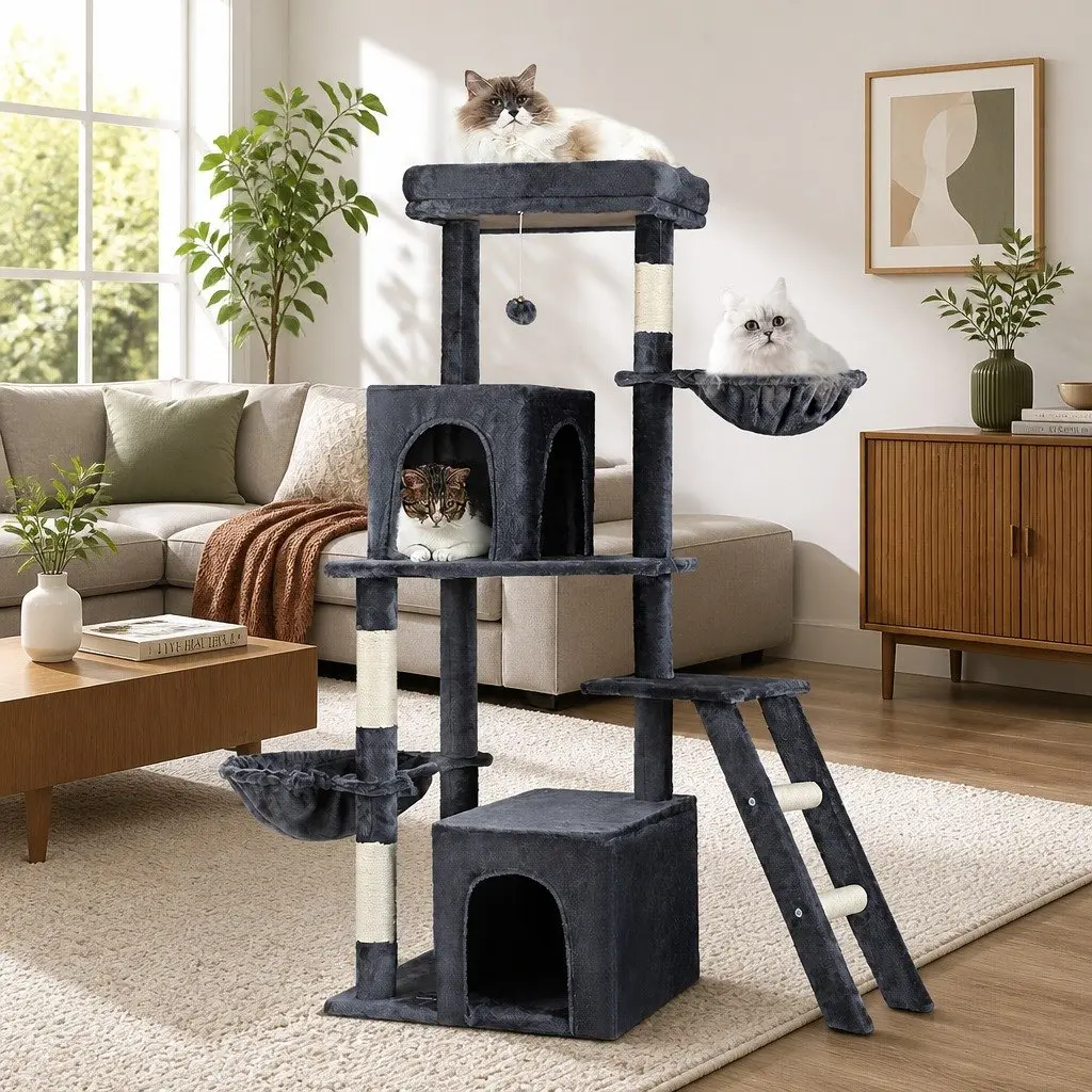 Cat Tree Tower 138cm Multi-Level Scratching Post Condo with Plush Velvet Cover and Natural Sisal Posts