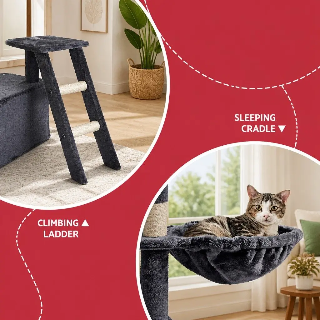 Cat Tree Tower 138cm Multi-Level Scratching Post Condo with Plush Velvet Cover and Natural Sisal Posts
