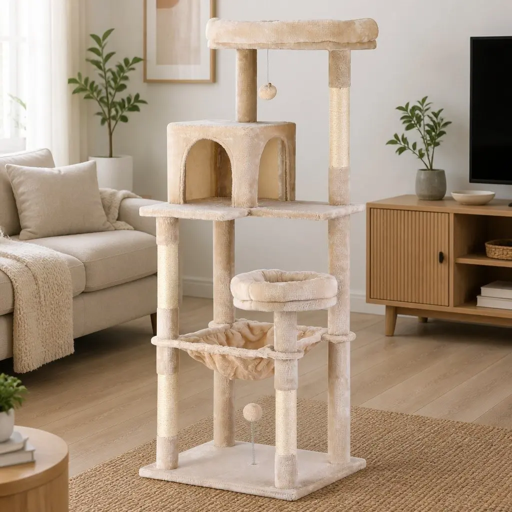 Cat Tree Tower 143cm Multi-Level Scratching Post Condo House with Bed Cubicle and Balls