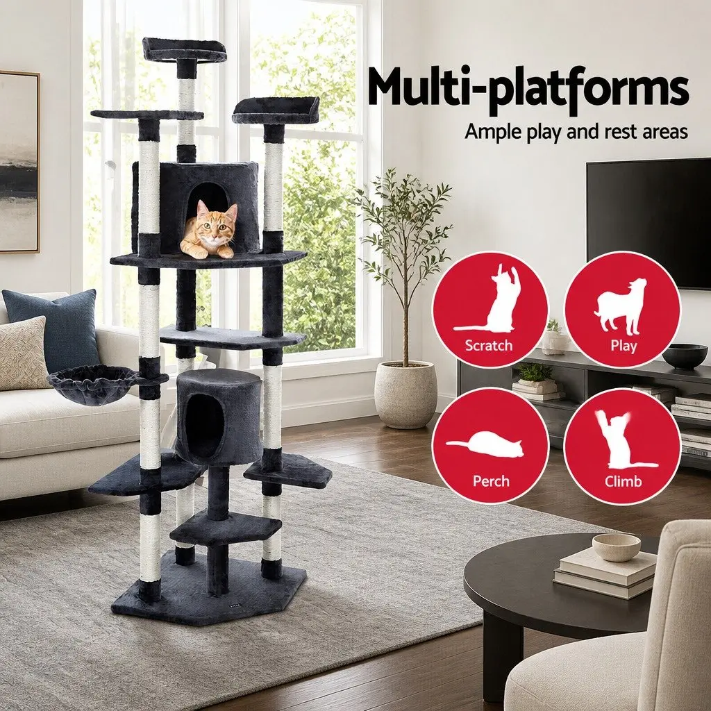 Cat Tree 203cm Multi-Level Scratching Post Condo House Bed Grey