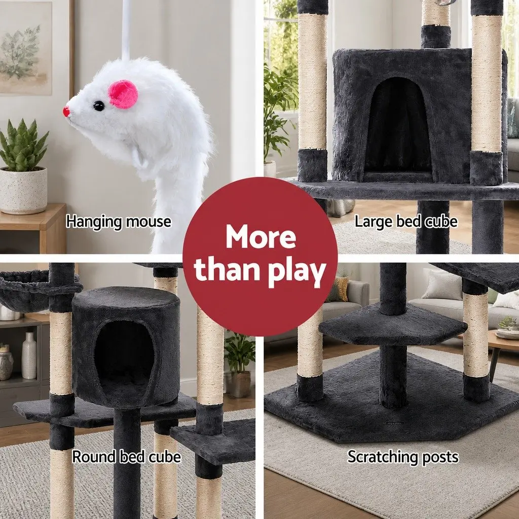 Cat Tree 203cm Multi-Level Scratching Post Condo House Bed Grey