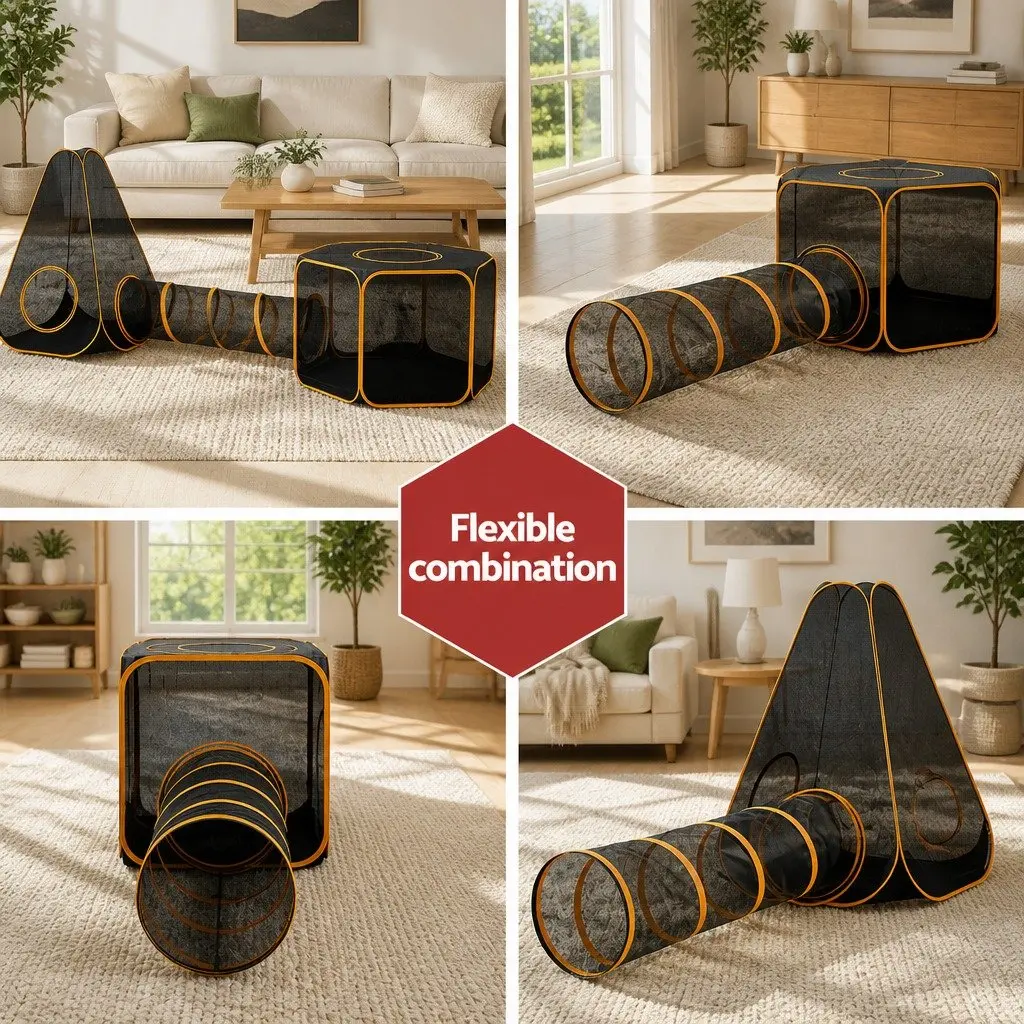 Pet Playpen 6-in-1 Portable Foldable Cat House Dog Cage Tent Tunnel for Small Pets