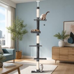 Cat Tree 290cm Floor to Ceiling Scratching Post Tower Bed 5 Levels Plush Cover