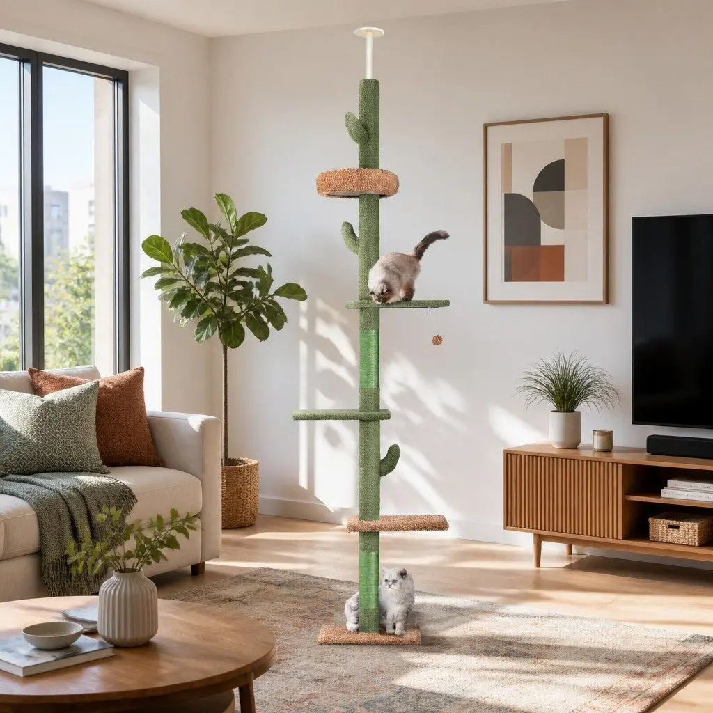 Cat Tree Tower 290cm Floor to Ceiling Adjustable Multi Level Scratching Post Bed