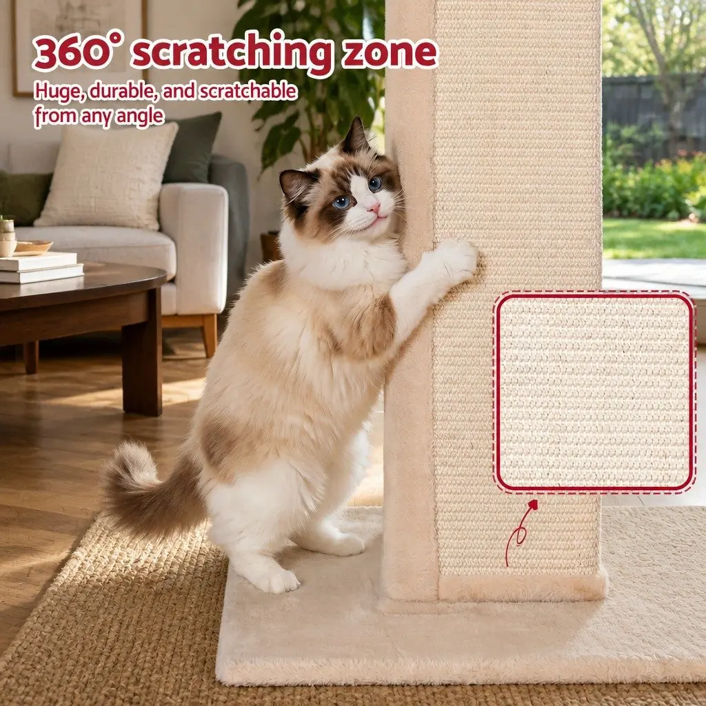 Cat Scratching Post 89cm Tall Tower Condo Bed House Perch Climbing Scratcher