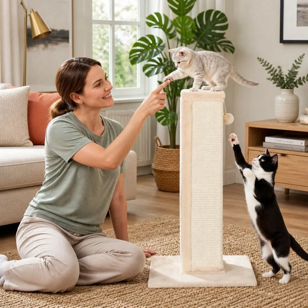 Cat Scratching Post 89cm Tall Tower Condo Bed House Perch Climbing Scratcher
