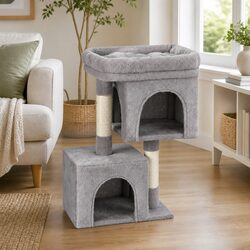 Cat Tree 67cm Tower Scratching Post Condo House Light Grey Multi-Level Climber