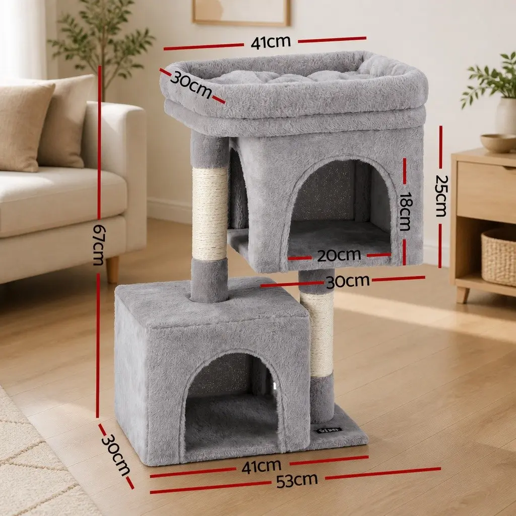 Cat Tree 67cm Multi-Level Scratching Post Condo House Light Grey